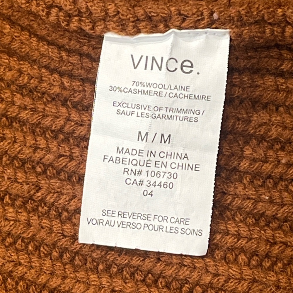 Vince Chunky Knit Wool Cashmere V-Neck Cardigan Sweater - Rust Orange, Size M - Picture 14 of 15